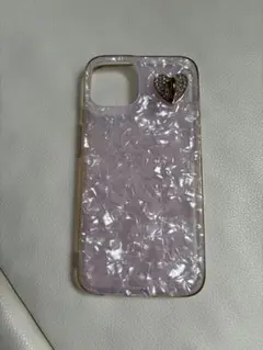 iPhon14 ケース ハートモチーフ ピンク シェル風