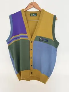 PGA ゴルフ ニット ベスト マルチカラー クレイジーパターン 刺繍