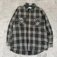 80s【Sears】シアーズ（XL）ウールシャツ＊オンブレチェック＊ポケット