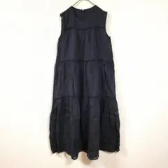 高級✨PINORE ピノーレ リネン混 ティアード シースルー ワンピース 38のサムネイル