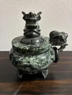 蛇紋石 香炉 獅子摘み 蓋付き 彫刻 仏具 天然石 260120-6A - メルカリ