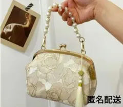 卒業式 着物手提げバック パーティーバック がま口 フォーマル パール 花柄刺繍