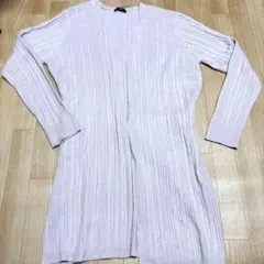 ピンク　リブ編み ロングカーディガン L