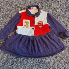 ミキハウス ポロシャツワンピース 長袖ワッペン 女の子 80cm