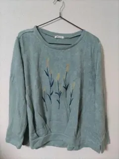 花柄刺繍 グリーン　新品セルフサービス 長袖トップス Lサイズ