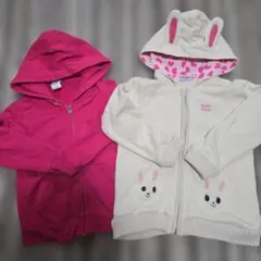 ミキハウス　ウサギの耳つきパーカー　ピンクのパーカー　ゾウプリント