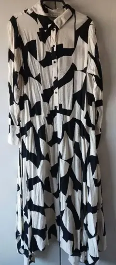 ZARA 抽象パターン ロングシャツワンピース Lサイズ