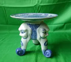 ① 景徳鎮 中国美術品 陶器製 象 オブジェ 飾り スツール 花台 染付
