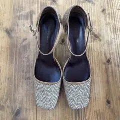 コムサデモード ベージュ ツイード ハイヒール ストラップ パンプス