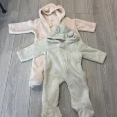 フード付きロンパース 70cm ピンク アイボリー