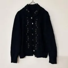 ヴィンテージ 刺繍 ビジュー ニットカーディガン レトロ ブラック