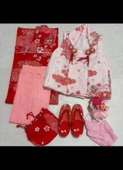七五三 着物8点セット 子供用 花柄 赤ピンク