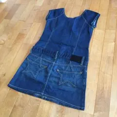 x-girl エックスガールデニムワンピーススカートスターポケットMブルー