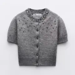 ZARA ラインストーン　ボタン　ニット　カーディガン S