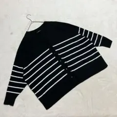 【ジャーナルスタンダード】 ボーダー柄 Vネックカーディガン 黒×白 オーバー