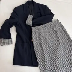 紺の千鳥格子 セットアップ ジャケット スカートバブル期スーツ