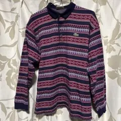Lacoste 幾何学模様 長袖ポロシャツ 80s