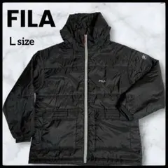 FILA 黒 ナイロンジャケット フード付き　中綿　Ｌサイズ