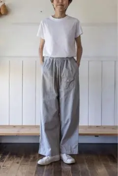 最終値下げ【美品】ゴーシュ ハイカウントリネン　ワイドパンツ　ネイビー