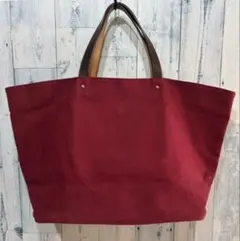 BEAMS ビームス 25周年 レザーハンドル キャンバストートバッグ ワイン系のサムネイル