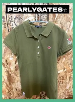 PEARLYGATES⭐︎サイズ0 古着訳あり　半袖ポロシャツ　無地　深緑　ゴルフ