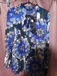 リナシメント美麗柄 ボウタイシルクブラウス 長袖 総柄 検)レオナール好きにのサムネイル