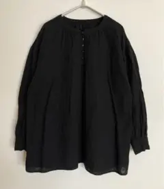 ガーゼ バンドカラー 長袖ブラウス シャツ