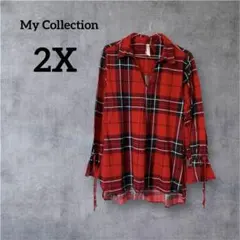 My Collection 【2X】赤黒チェック長袖シャツ 秋冬