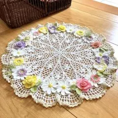 【172】ハンドメイドレース編みドイリー　お花畑のドイリーのサムネイル