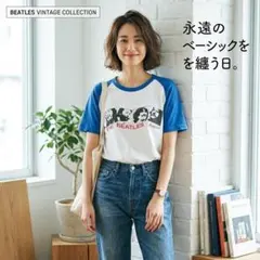 ザ・ビートルズ ラグランTシャツ M 白 青 バンドT Y2K コンパクトのサムネイル