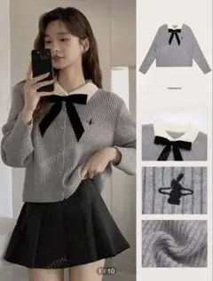 SHEIN 襟付きリボンニット　グレー