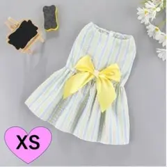 ペット洋服 XS ワンピース　新品ドッグウェア イエロー　あお　リボン　犬 猫服