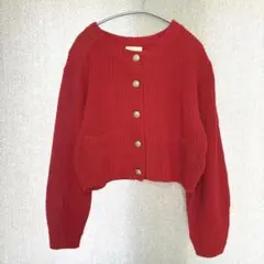 美品✦H&M ニットカーディガン L 赤レッド 銀ボタン ゆったりショート丈