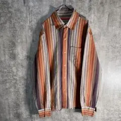 ストライプシャツ ブラウン系 マルチカラー レトロ 古着 ヴィンテージライク