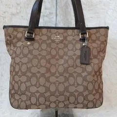 COACH シグネチャー トートバッグ ブラウン キャンバス　レザーのサムネイル