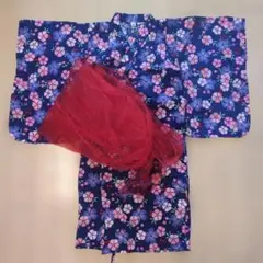 花柄浴衣 100cm 赤い帯付き