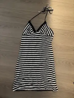 y2k ノースリーブミニワンピース 白黒ストライプ