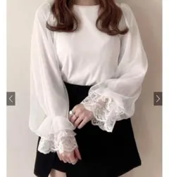 GRLホワイト シフォンバルーンスリーブ トップス