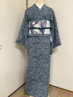 松煙染花籠柄の型染め浴衣 木綿 単衣 極美品 - メルカリ