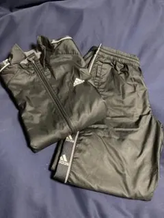 adidas アディダス 黒シルバー ジャージ 上下セット XL（O）