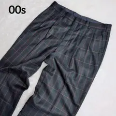 00s チェック 太ワイド スラックス ツータック パンツ cboy y2k