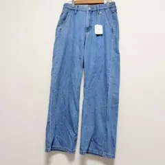 デニム ワイドパンツ レディース ライトブルー 綿100% タグ付き 未使用 M