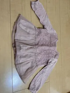 プティマイン　花柄刺繍長袖チュニック　くすみピンク