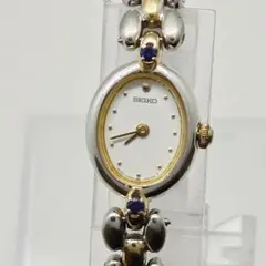 稼働 SEIKO 1E20-6160 腕時計 ブルー石2P コンビ