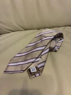 【未使用】BEAMS F パープル×ベージュ　ストライプ柄　ネクタイ