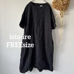 【ista-ire】 FREE♪ 半袖 総柄 ゆったり ワンピース ブラック