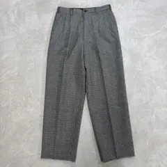 日本製【L】千鳥格子 ウール100% 2タック ワイドスラックス 古着