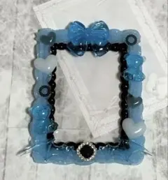 【ハンドメイド】ホイップデコ硬質ケーストレカケースデコ B8サイズ 水色 黒 ②