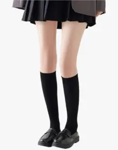 【LUXELURE】ハイソックス 綿 通気性　コットン　脚長効果 ブラック