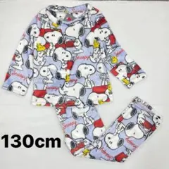 新品63459スヌーピー130cmライトブルーフリース丸首長袖フランネルパジャマ